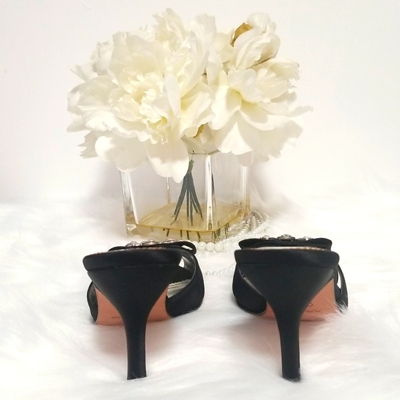 Nina Black Slide Heel Sandals with Rhinestones  Genuine Leather Sole - Picture 4 of 8